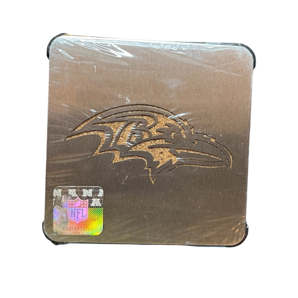 NFL Baltimore Ravens Boasters Drink Coasters Set Stainless Steel Cork 4 Pack NEW